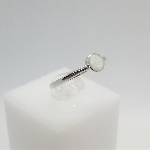 Mini Round White Opal Ring - Picture 2 of 4